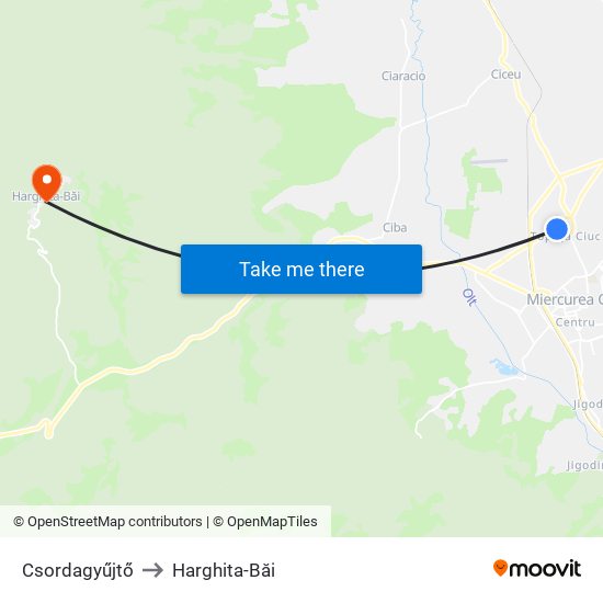 Csordagyűjtő to Harghita-Băi map