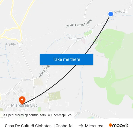 Casa De Cultură Cioboteni | Csobotfalvi Kultúrotthon to Miercurea Ciuc map