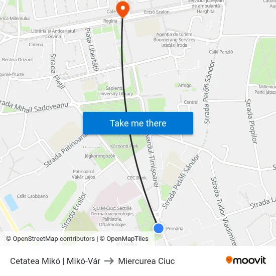 Cetatea Mikó | Mikó-Vár to Miercurea Ciuc map