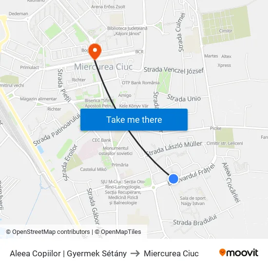 Aleea Copiilor | Gyermek Sétány to Miercurea Ciuc map