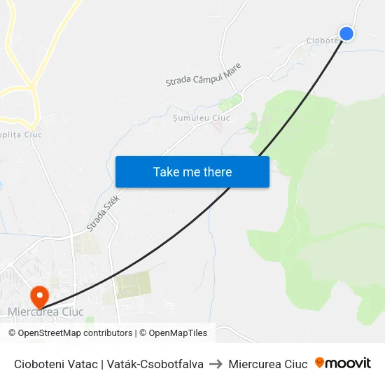 Cioboteni Vatac | Vaták-Csobotfalva to Miercurea Ciuc map