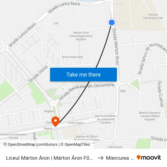 Liceul Márton Áron | Márton Áron Főgimnázium to Miercurea Ciuc map