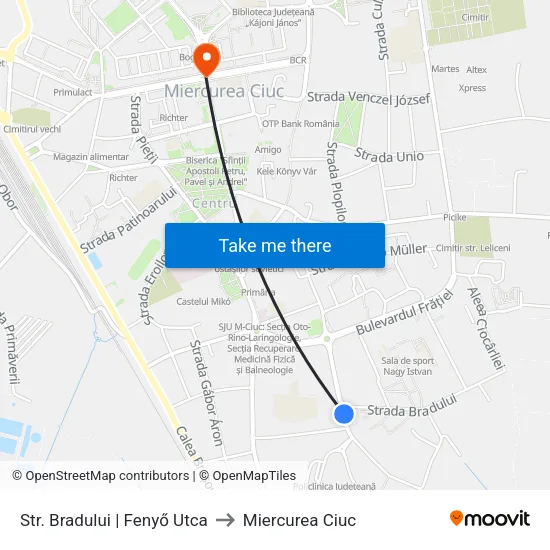 Str. Bradului | Fenyő Utca to Miercurea Ciuc map