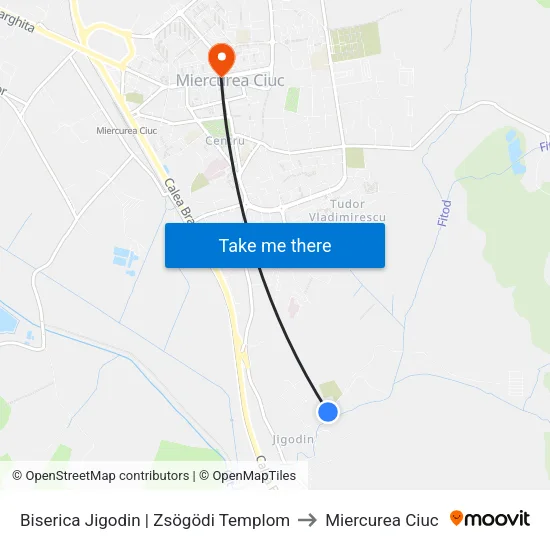 Biserica Jigodin | Zsögödi Templom to Miercurea Ciuc map