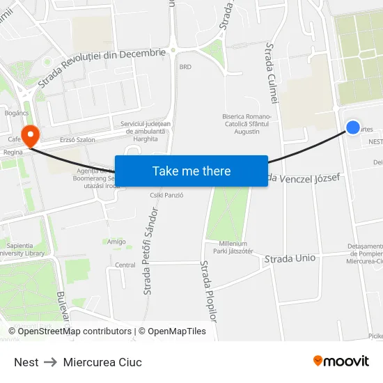 Nest to Miercurea Ciuc map