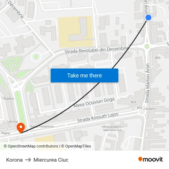 Korona to Miercurea Ciuc map