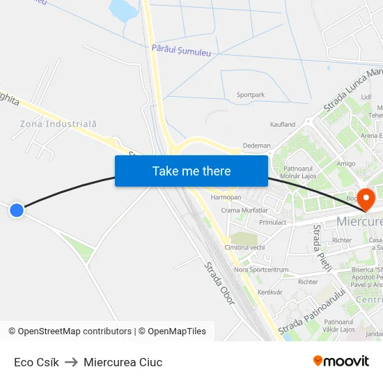 Eco Csík to Miercurea Ciuc map