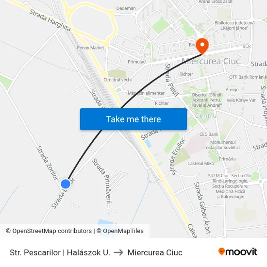 Str. Pescarilor | Halászok U. to Miercurea Ciuc map