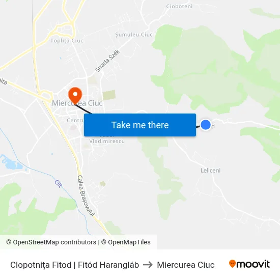 Clopotnița Fitod | Fitód Harangláb to Miercurea Ciuc map
