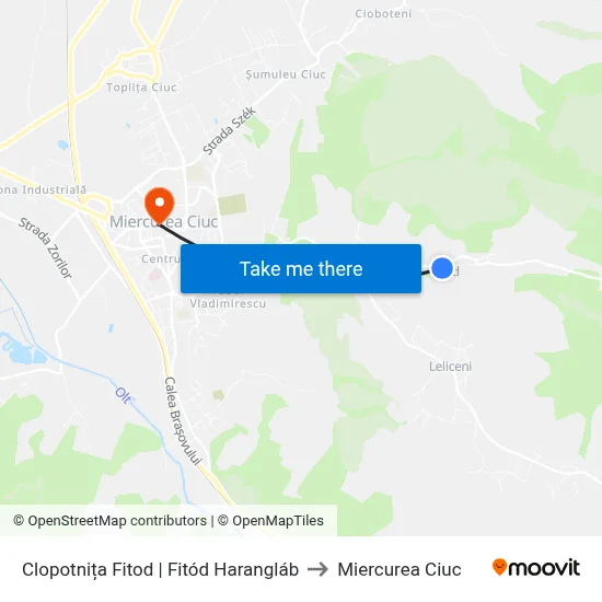Clopotnița Fitod | Fitód Harangláb to Miercurea Ciuc map