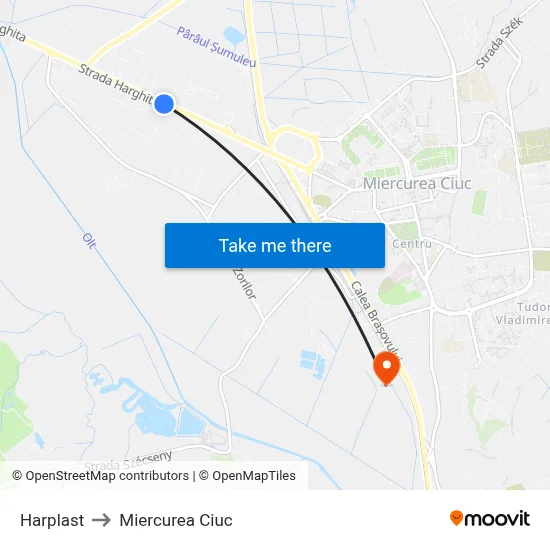 Harplast to Miercurea Ciuc map