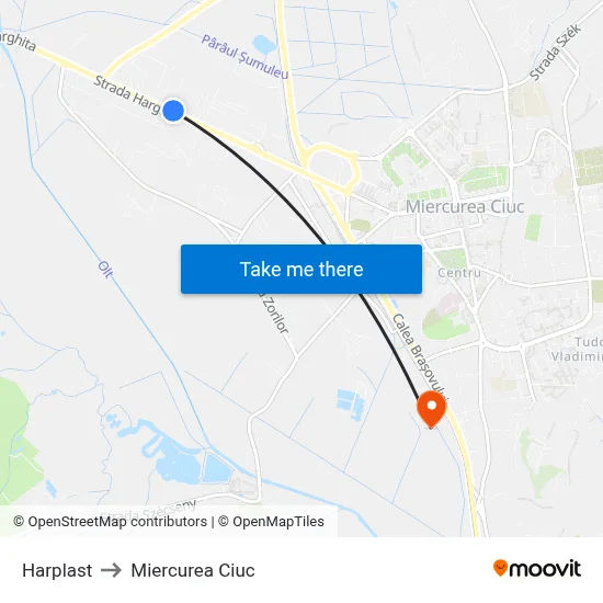 Harplast to Miercurea Ciuc map