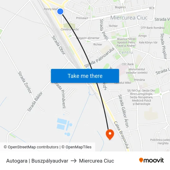 Autogară | Autóbusz Pályaudvar to Miercurea Ciuc map