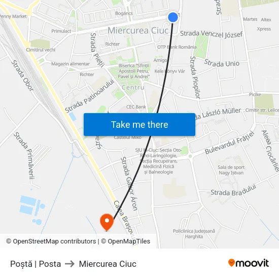 Poștă | Posta to Miercurea Ciuc map