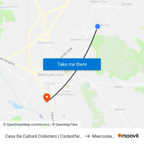 Casa De Cultură Cioboteni | Csobotfalvi Kultúrotthon to Miercurea Ciuc map