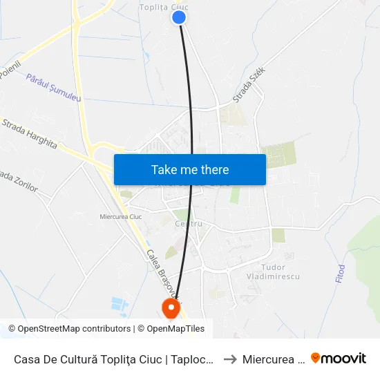 Casa De Cultură Topliţa Ciuc | Taplocai Kultúrház to Miercurea Ciuc map