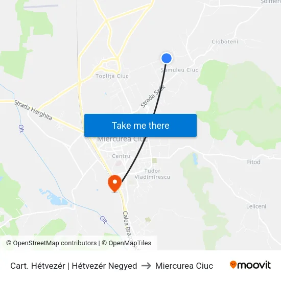 Cart. Hétvezér | Hétvezér Negyed to Miercurea Ciuc map