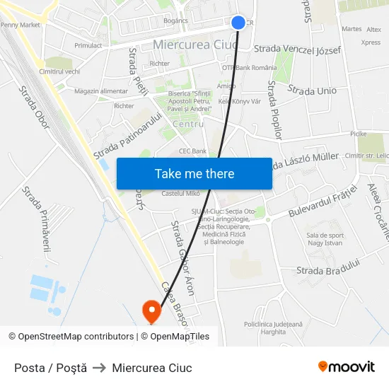 Posta / Poştă to Miercurea Ciuc map