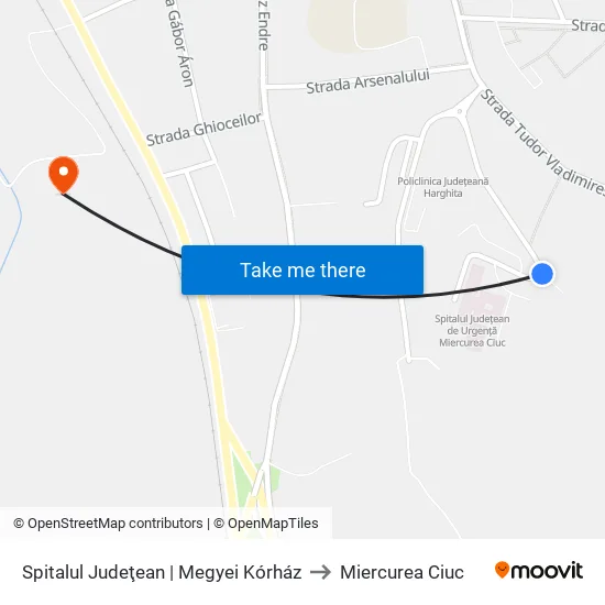 Spitalul Judeţean | Megyei Kórház to Miercurea Ciuc map