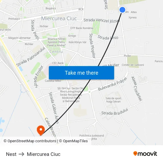 Nest to Miercurea Ciuc map