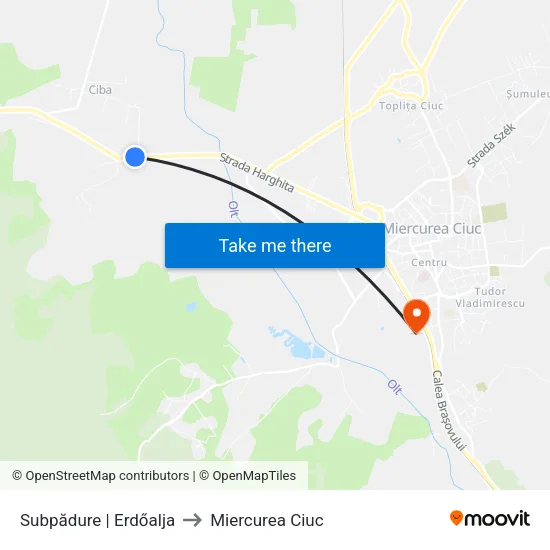 Subpădure | Erdőalja to Miercurea Ciuc map