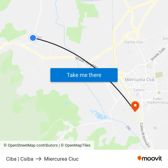 Ciba | Csiba to Miercurea Ciuc map