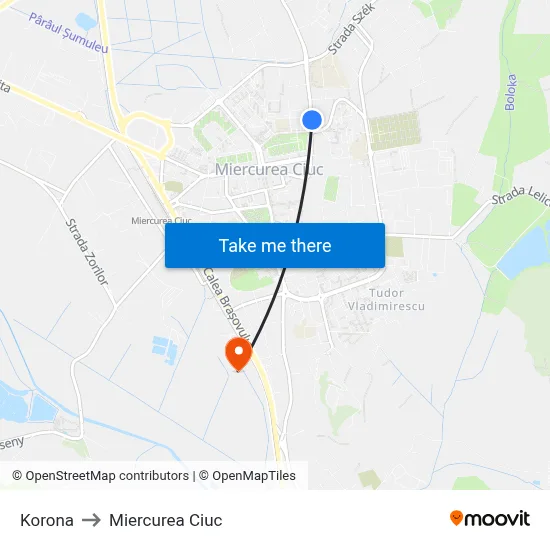 Korona to Miercurea Ciuc map