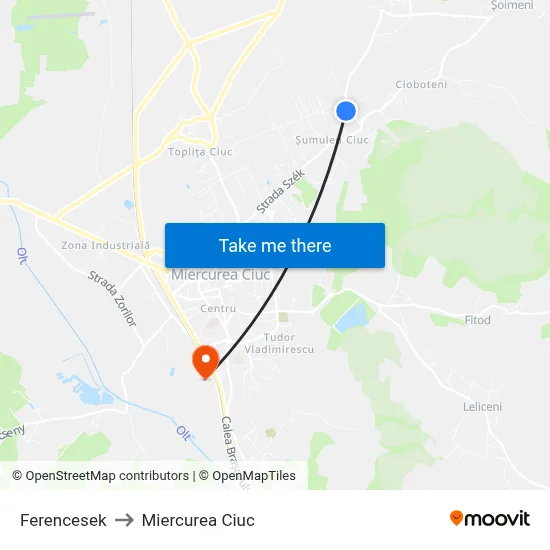 Ferencesek to Miercurea Ciuc map