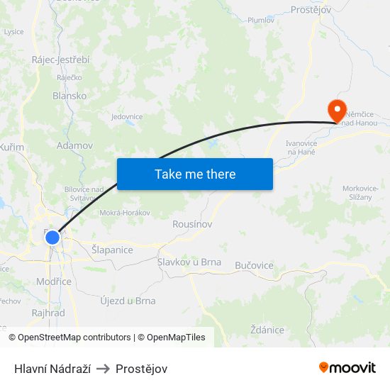 Hlavní Nádraží to Prostějov map