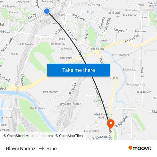 Hlavní Nádraží to Brno map