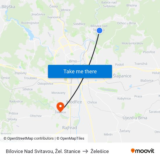 Bílovice Nad Svitavou, Žel. Stanice to Želešice map