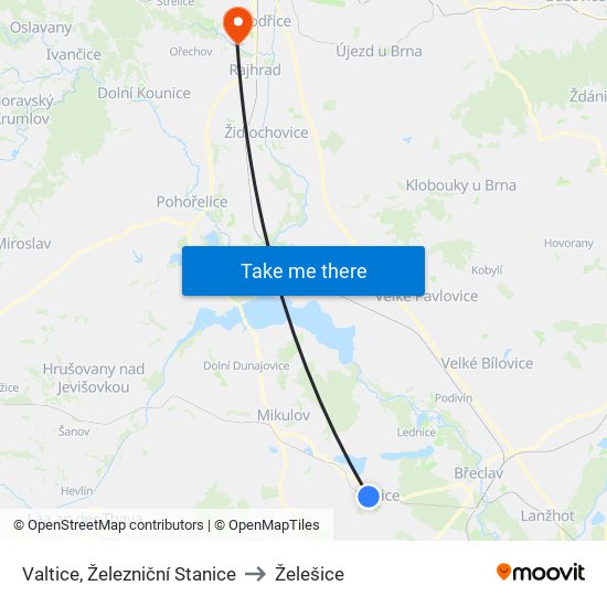 Valtice, Železniční Stanice to Želešice map