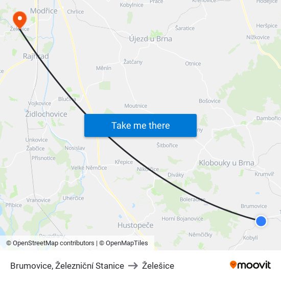 Brumovice, Železniční Stanice to Želešice map