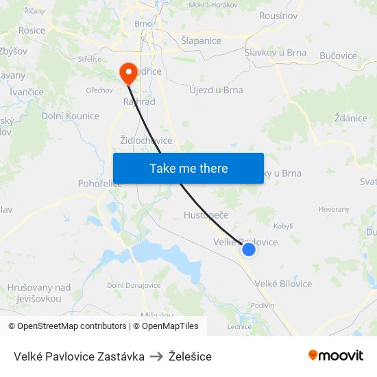 Velké Pavlovice Zastávka to Želešice map