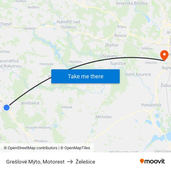 Grešlové Mýto, Motorest to Želešice map