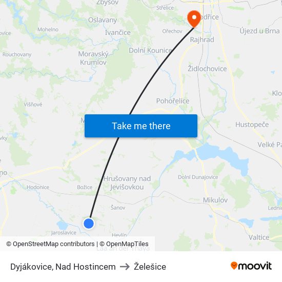 Dyjákovice, Nad Hostincem to Želešice map