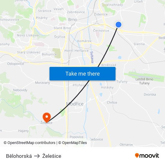 Bělohorská to Želešice map