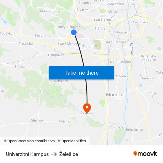 Univerzitní Kampus to Želešice map