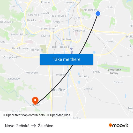 Novolíšeňská to Želešice map