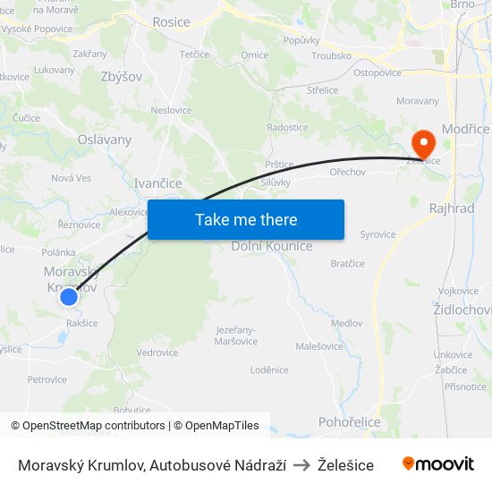 Moravský Krumlov, Autobusové Nádraží to Želešice map