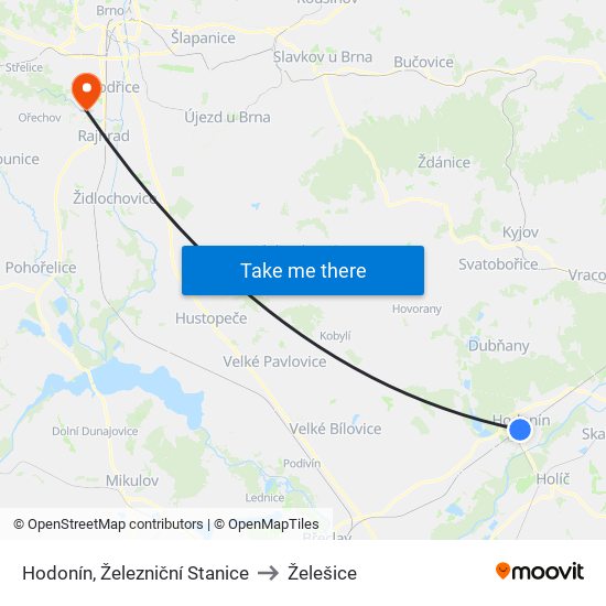 Hodonín, Železniční Stanice to Želešice map