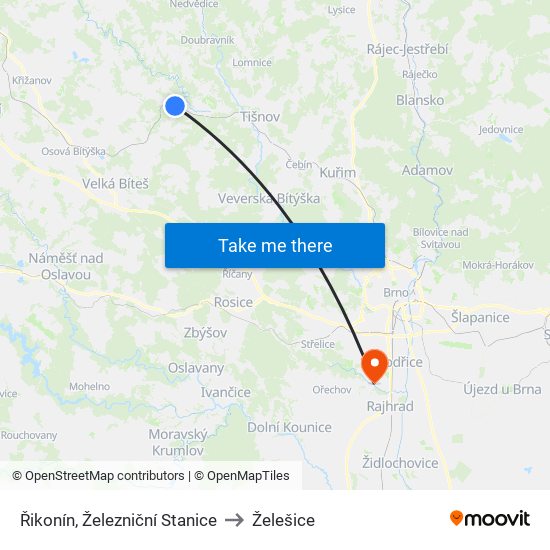 Řikonín, Železniční Stanice to Želešice map