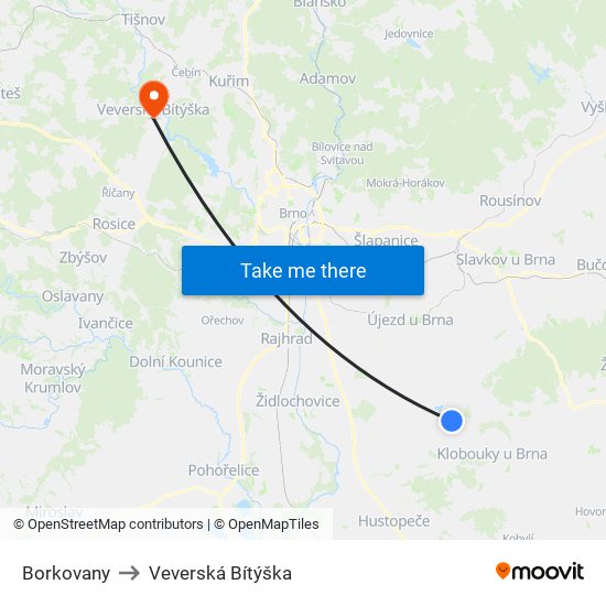 Borkovany to Veverská Bítýška map