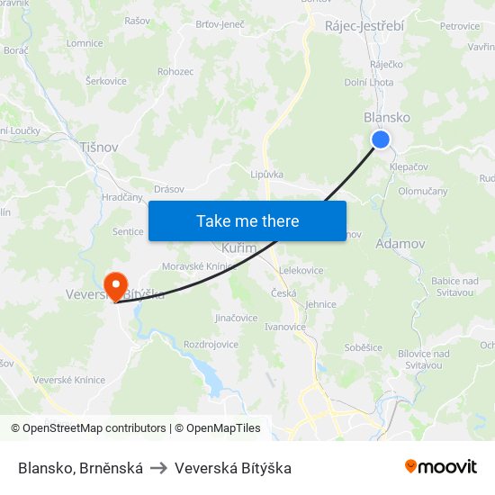 Blansko, Brněnská to Veverská Bítýška map