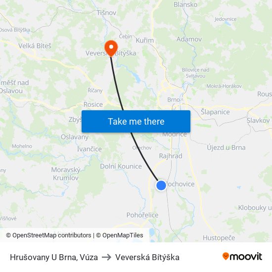 Hrušovany U Brna, Vúza to Veverská Bítýška map