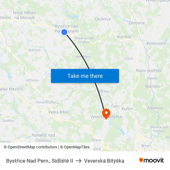 Bystřice Nad Pern., Sídliště II to Veverská Bítýška map