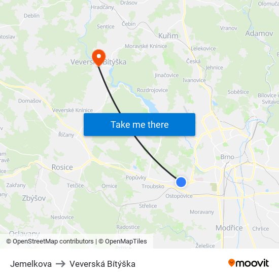 Jemelkova to Veverská Bítýška map