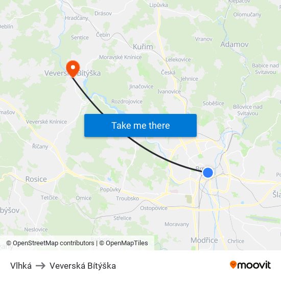 Vlhká to Veverská Bítýška map