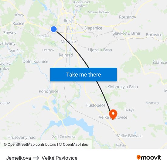 Jemelkova to Velké Pavlovice map