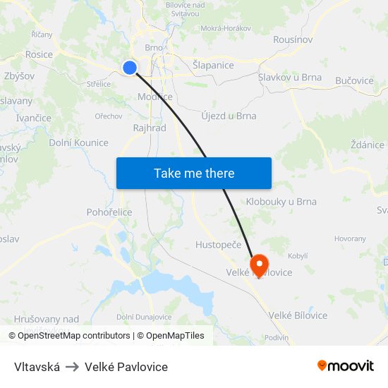 Vltavská to Velké Pavlovice map